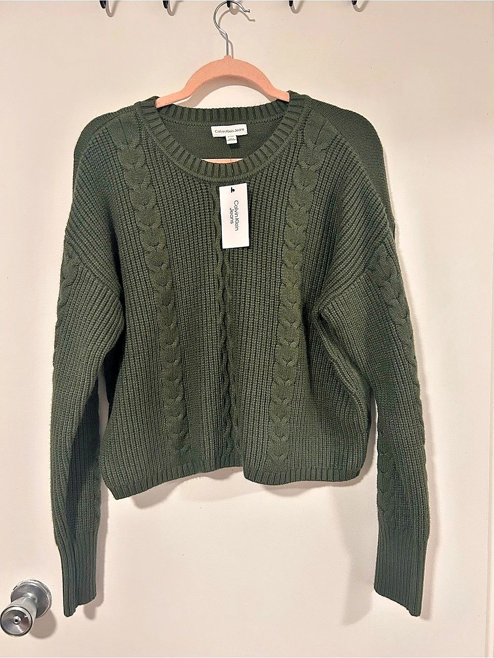 Calvin Klein Jeans Cable Knit Crewneck Sweater Green XL